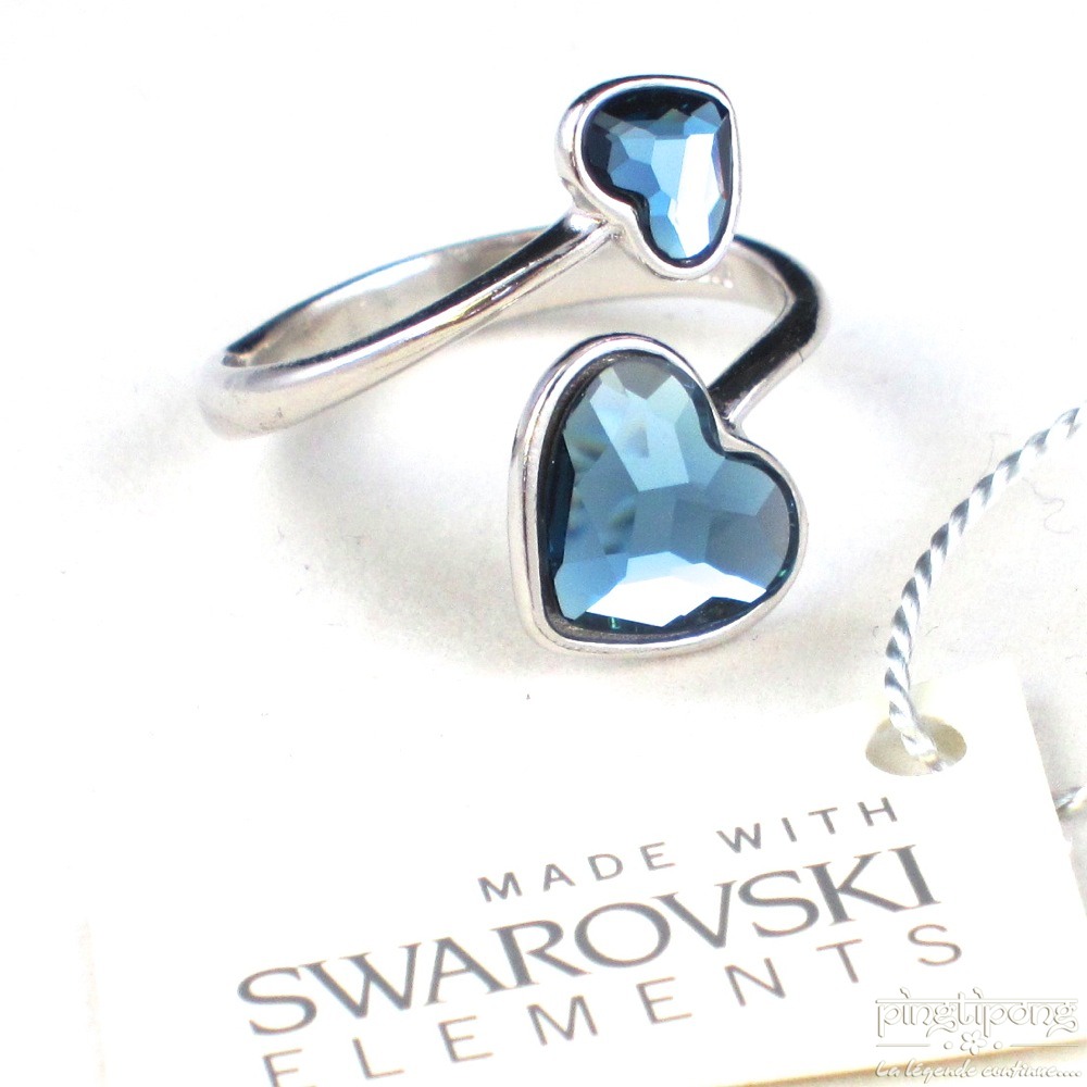 Adjustable silver and Swarovski blue topaz ring