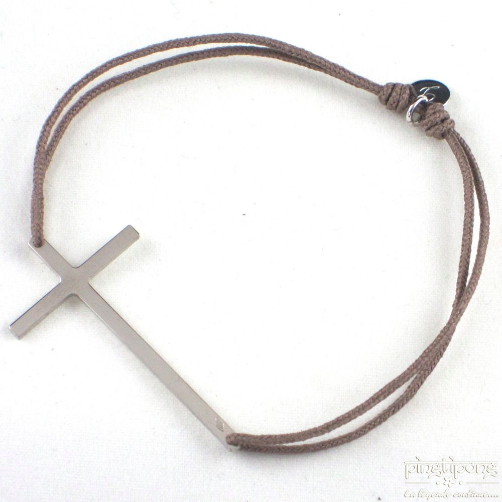 Bracelet croix en argent rhodié et taupe - bijoux L'AVARE