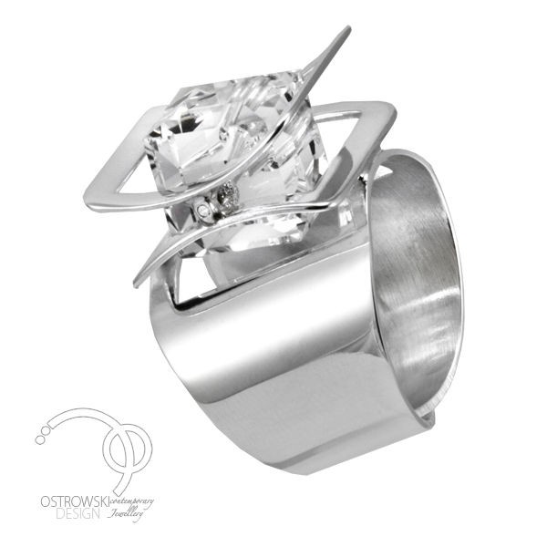 Bague Reglable Originale En Argent Et Swarovski De Ostrowski