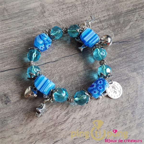 Bracelet à breloques étoile en amazonite turquoise et argent sterling - France
