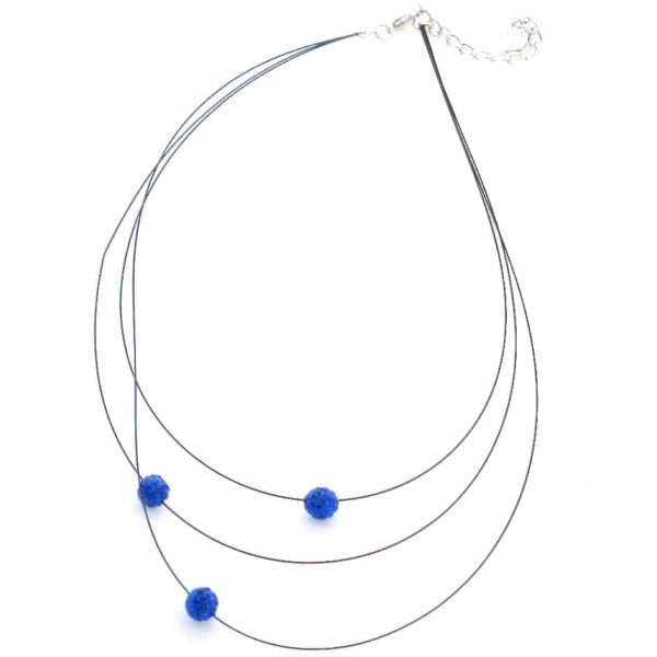 collier multibrins noir perles bleues