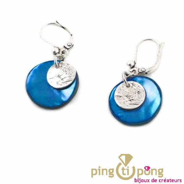 Blue mother-of-pearl and silver earring
