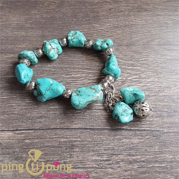 Bijou original : Bracelet en pierres naturelles turquoises PINGTIPONG
