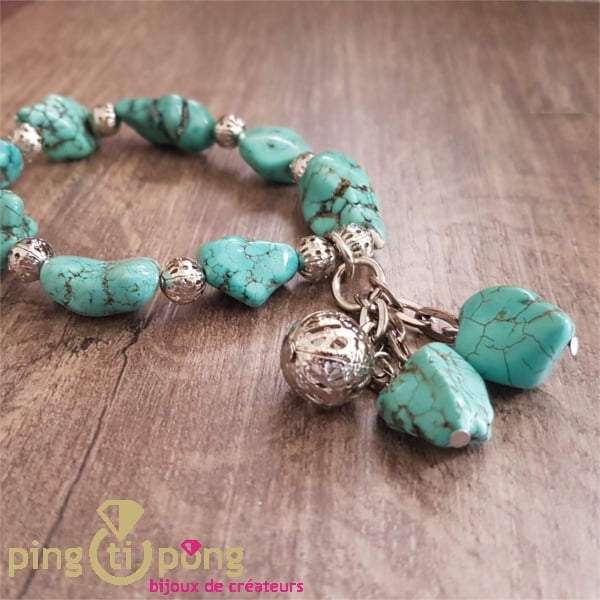 Fashion Jewelry : Bracelet with turquoise stones of PINGTIPONG