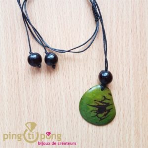 Collier écologique Zèbre en tagua verte, ivoire végétal-0