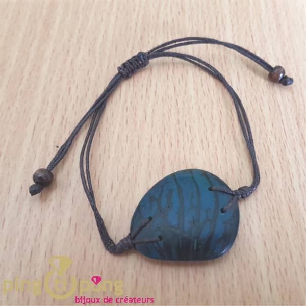 Bracelet en noix de tagua - ivoire végétal - bleu turquoise-0