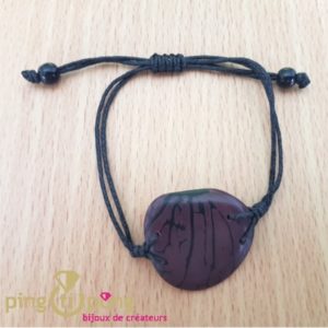Bracelet en noix de tagua et coton violet -0