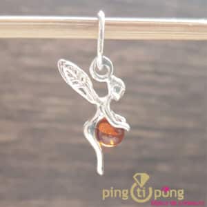 Bijou original : Pendentif fee clochette en argent et ambre