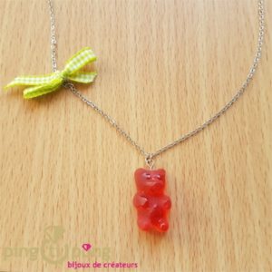 Collier gourmand ourson gélifié rouge-0