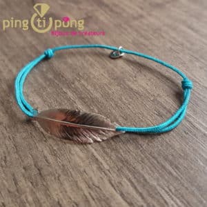 Bracelet lacette plume turquoise L'avare
