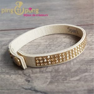 Bracelet Spark alcantara® beige et cristal de swarovski® or sur 3 rangs-0