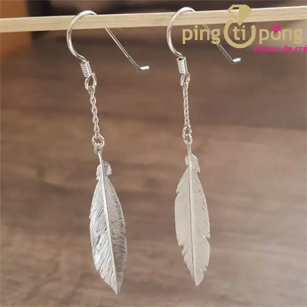 Boucle d'oreille plume en argent - bijou argent femme - L'AVARE bijoux-0