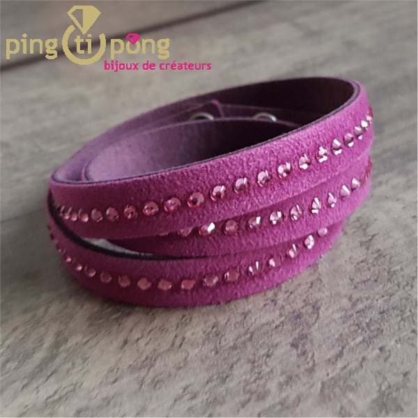 Bracelet Spark alcantara and pink fuchsia Swarovski® crystal