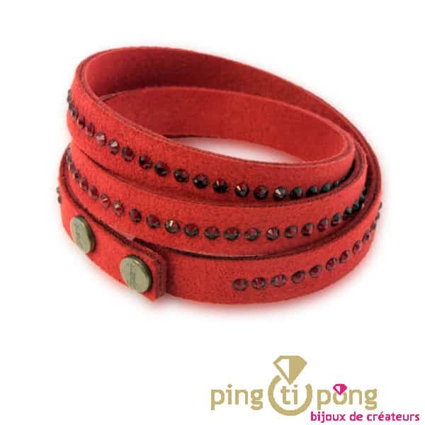 Spark bracelet in alcantara and red Swarovski crystal