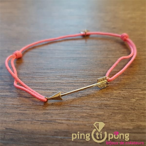 Bracelet "fléche" en argent 925 rhodié et lien rose- L'AVARE bijoux-0