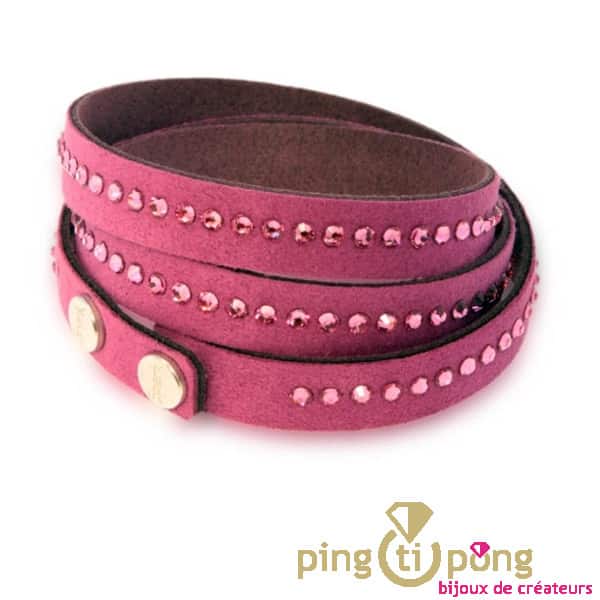 Spark bracelet in alcantara and pink Swarovski crystal