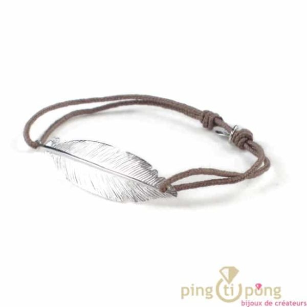 silver bracelet taupe feather of the miser