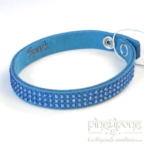 Bracelet Moderne Or Et Bleu Incrusté De Cristaux - 3 Rangs - Bijou D'occasion En Bon état - Modèle 280