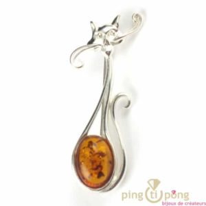 Bijoux Broche Balticambre chat en Ambre et argent - aristochat-0