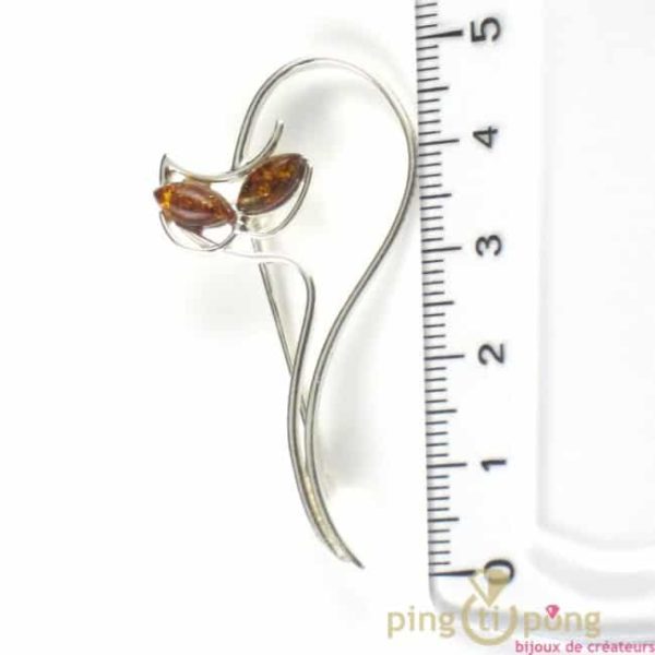 broche en ambre et argent chat Stylisé