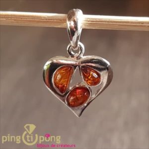 Pendentif Balticambre coeur en argent et ambre orange-0