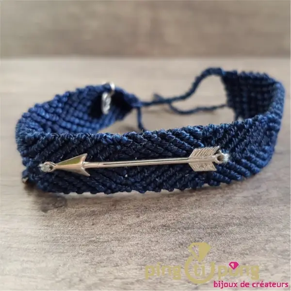 Bracelet brésilien flèche argent homme et femme bleu marine - L'AVARE bijoux-0