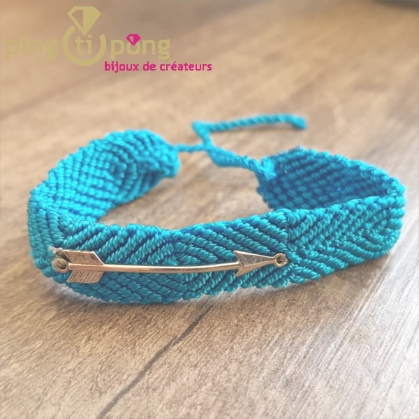 Bracelet brésilien flèche argent homme et femme bleu turquoise - L'AVARE bijoux-0