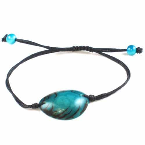 Bijoux équitables - Bracelet brillant en noix de tagua bleu turquoise - Green-Age-0