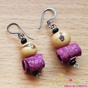 Green-Age - Boucles d'oreilles en peau d'orange et tagua rose -0