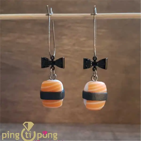 Bijoux gourmands : Boucles sushi noeud en pate fimo PINGTIPONG