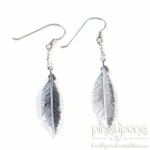 Boucles d'oreille plume en argent massif plaqué rhodium de L by L'AVARE