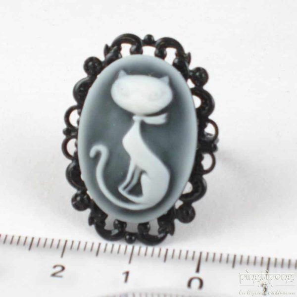 Bague camée chat assis gris