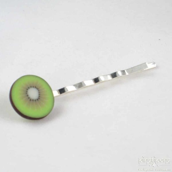 barrette pate fimo gourmande tranche de kiwi vert