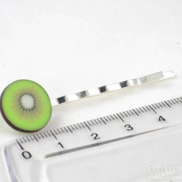 barrette pate fimo gourmande tranche de kiwi vert