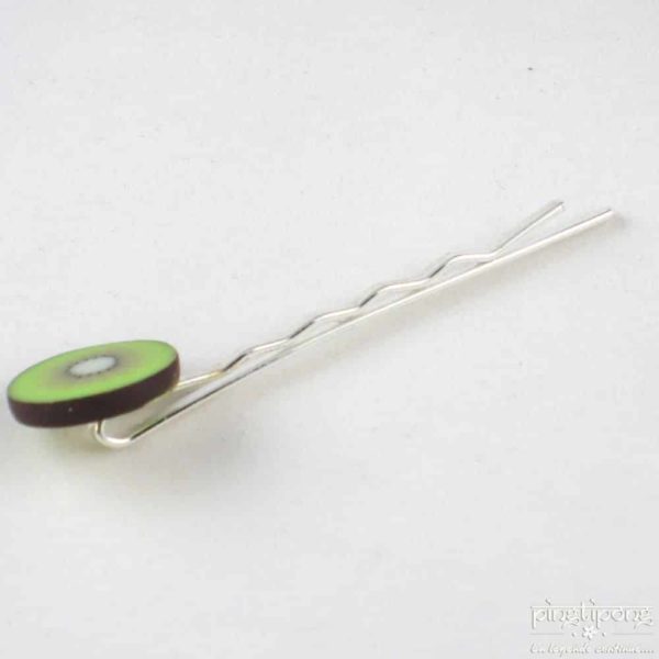 barrette pate fimo gourmande tranche de kiwi vert