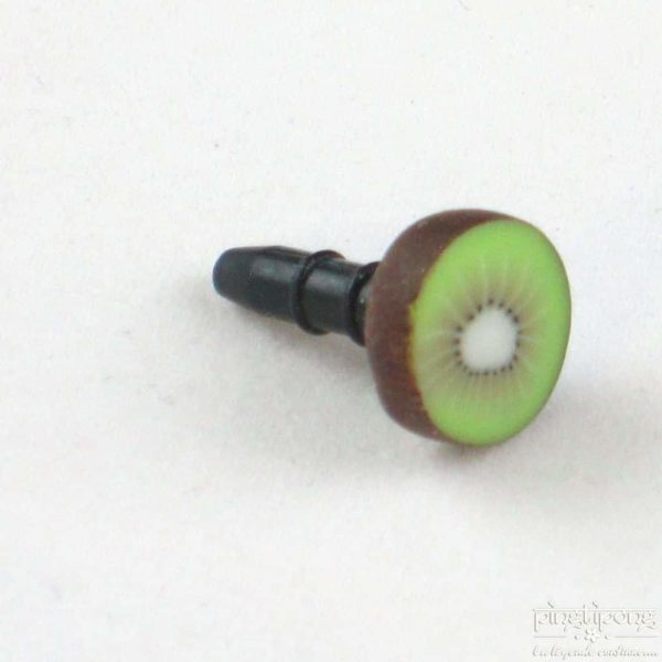 plug de portable en pate fimo gourmande tranche de kiwi vert