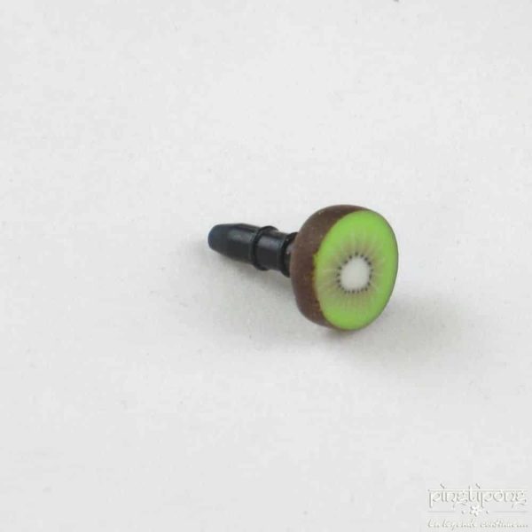 plug de portable en pate fimo gourmande tranche de kiwi vert