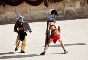 Combat de gladiateurs, l'ambre était largement employée dans les arènes roamines