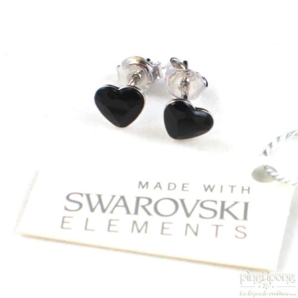 bijou spark boucle d'oreille puce en argent et swarovski en forme de coeur noir jais