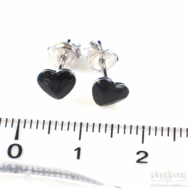 bijou spark boucle d'oreille puce en argent et swarovski en forme de coeur noir jais