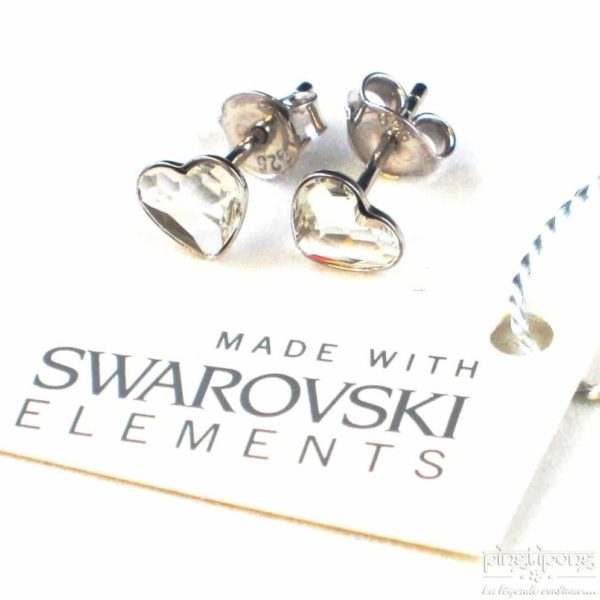 bijoux spark boucle d'oreille puce en argent et swarovski en forme de coeur blanc cristal diamant
