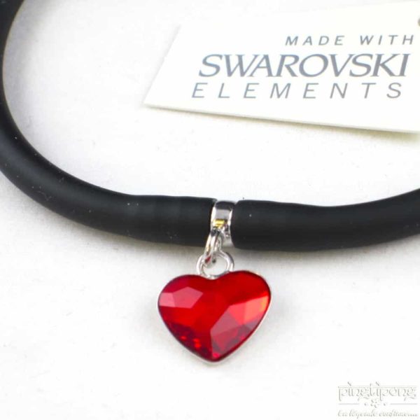 Spark jewelry silicone bracelet black and red heart swarovski ruby