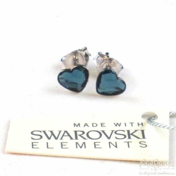 bijou spark boucle d'oreille puce en argent et swarovski en forme de coeur bleu topaze