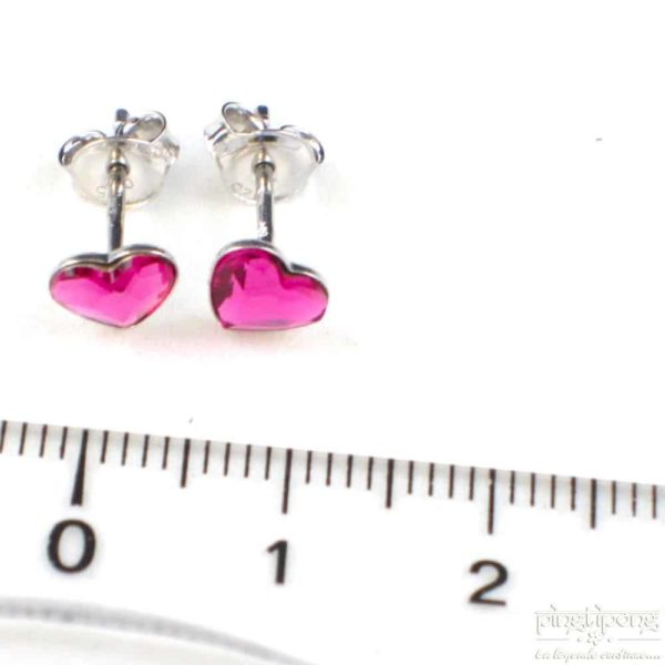 bijou spark boucle d'oreille puce en argent et swarovski en forme de coeur rose