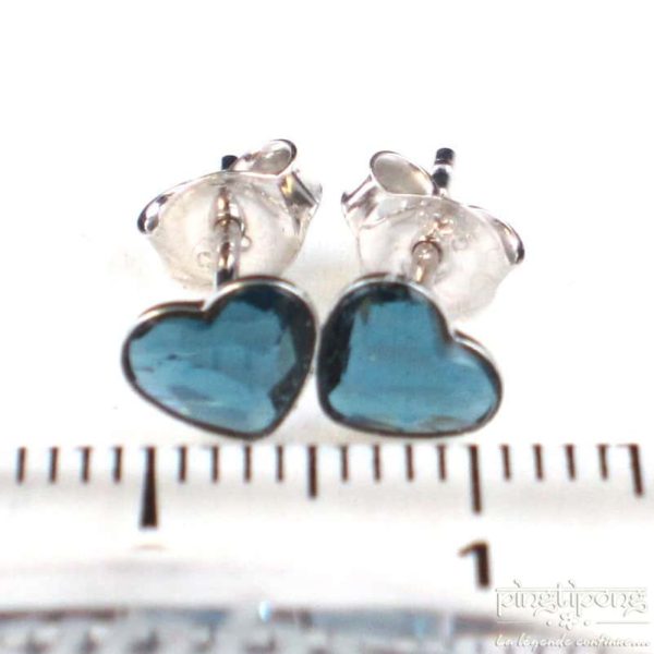 bijou spark boucles d'oreilles puce en argent et swarovski en forme de coeur bleu topaze