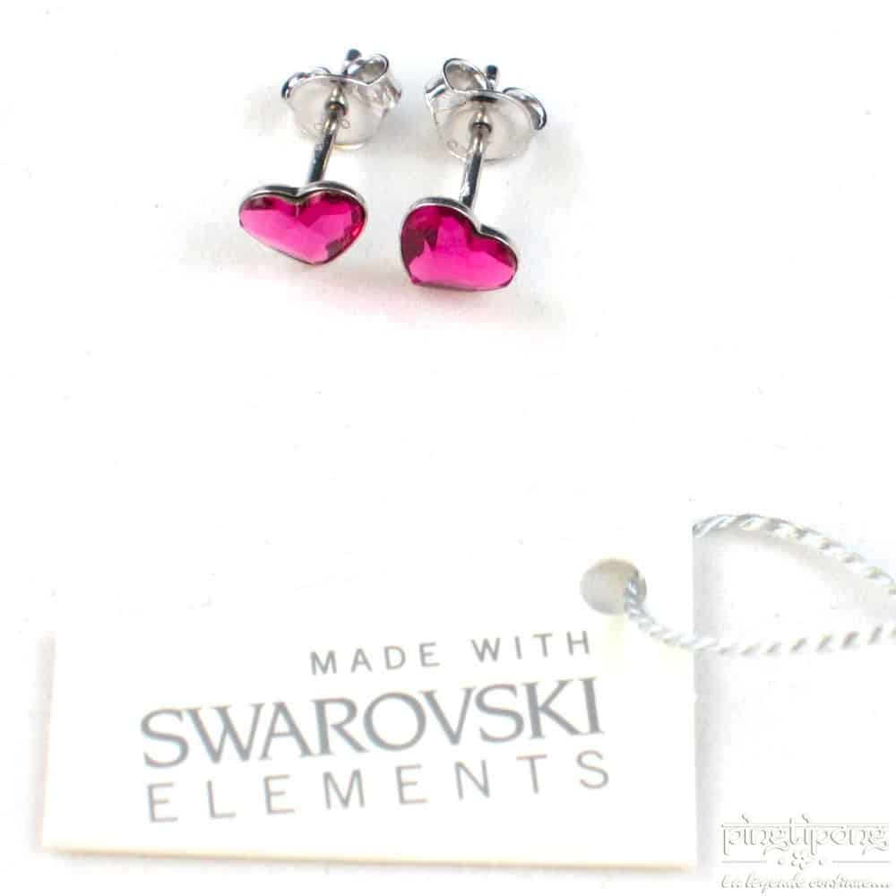 Boucles d'oreilles Spark puces coeur en argent et cristal de Swarovski®  rouge