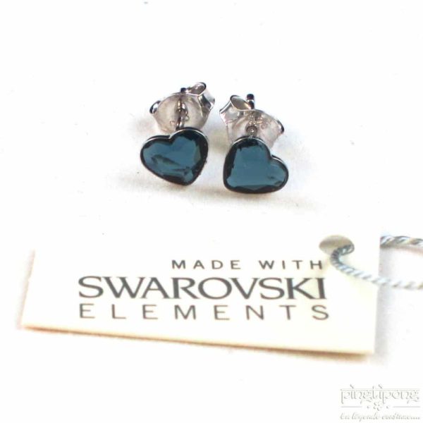 bijoux spark boucle d'oreille puce en argent et swarovski en forme de coeur bleu topaze
