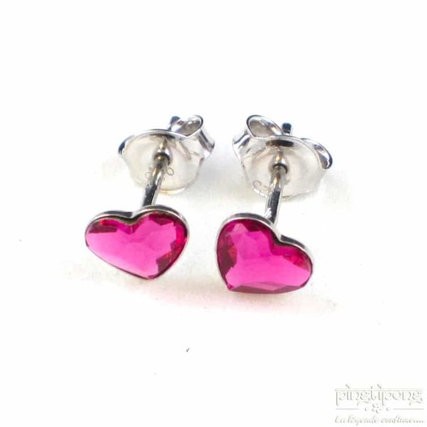 bijoux spark boucle d'oreille puce en argent et swarovski en forme de coeur rose