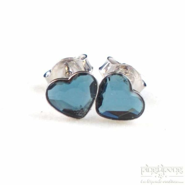 bijoux spark boucles d'oreilles puce en argent et swarovski en forme de coeur bleu topaze