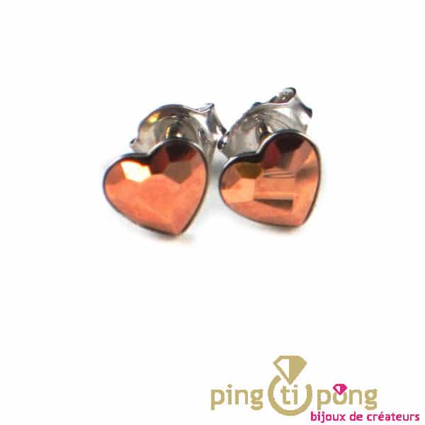 Boucles d'oreilles Spark puces coeur en argent et cristal de Swarovski®  rouge